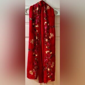 & Other Stories Red Floral Embroidered Scarf